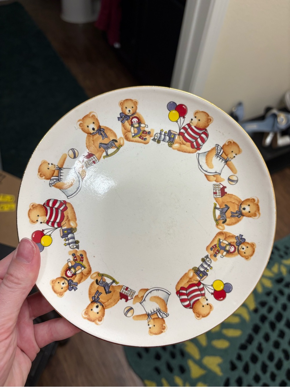 Kids Decorative Bear Plate in White with Multicolor Accents